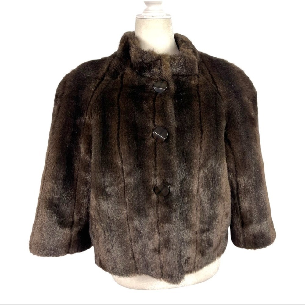 Alpine Studio Women's Fur Faux Brown Cropped Coat Jacket Size Medium